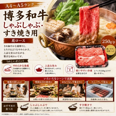 【A4〜A5】博多和牛しゃぶしゃぶすき焼き用(肩ロース)1kg(250g×4p)(大牟田市)【配送不可地域：離島】【1744508】