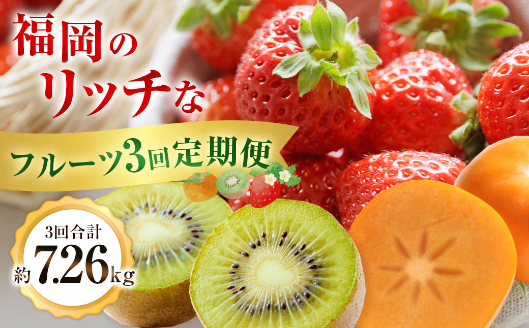 福岡のリッチなフルーツ3回定期便【2025年10月下旬～12月下旬発送予定】 秋王 柿 かき カキ 甘うぃ キウイ いちご イチゴ 苺 あまおう 大きい 大粒 あまい 甘い 果汁 果物 フルーツ 高級 7.26kg