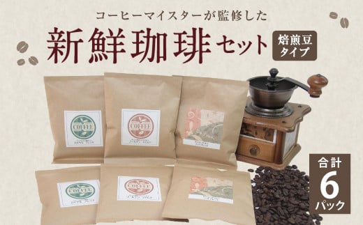 コーヒーマイスター監修 新鮮珈琲 豆 タイプ 3種 6パック セット
