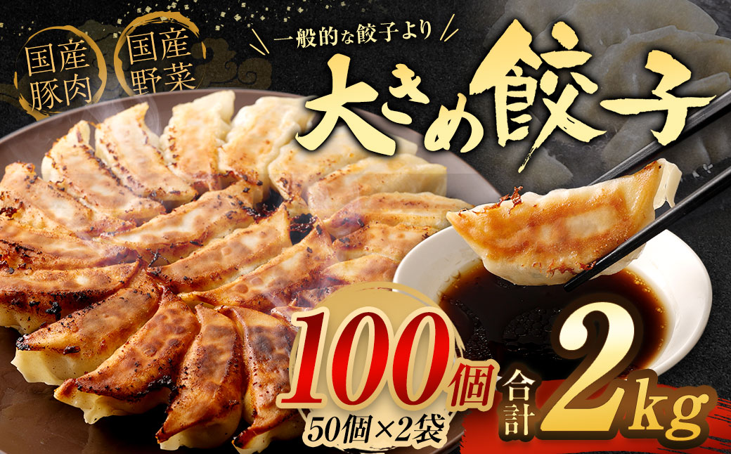 【国産冷凍生餃子】 大きめ餃子 100個 合計約2kg ラー麦