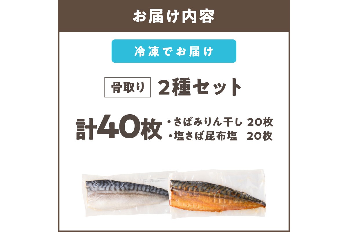 【H-011】骨取りさば40枚(さばみりん干し・塩さば昆布塩/各20枚)