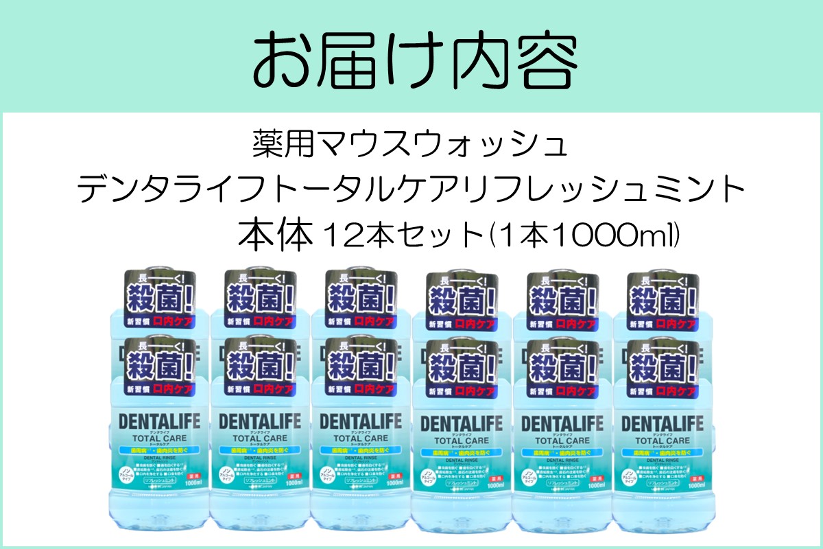 【C-161】薬用マウスウォッシュ デンタライフトータルケアリフレッシュミント 1000ml×12本