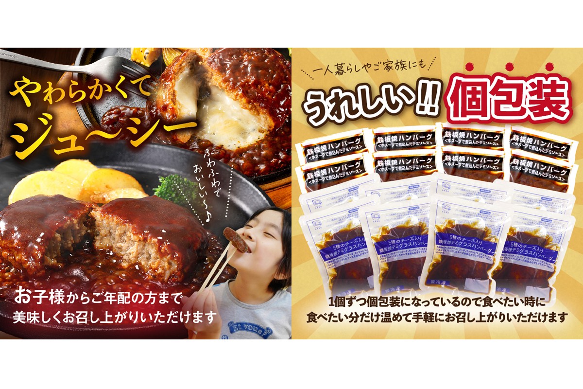 【A6-030】デミソースのハンバーグ2種セット（プレーン8個＆チーズ8個）計16個