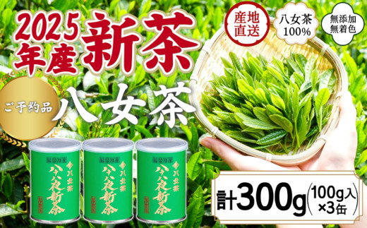 【予約品】2025年産新茶 八女茶100％ 「八十八夜新茶」 100g缶詰×３ ｜2025年5月初旬頃発送