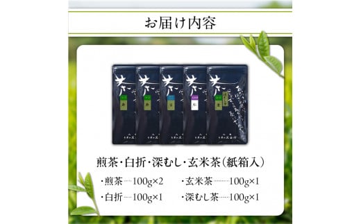 【お茶の光玉園】緑茶バラエティセット 人気の4種 各100g 計5本