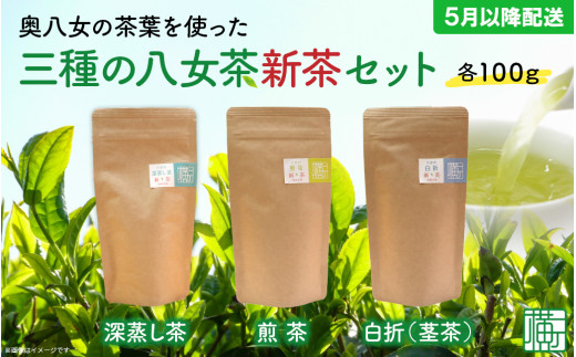 奥八女の茶葉を使った　三種の八女茶新茶セット　合計３００ｇ