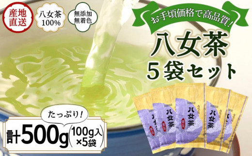 八女茶100％ 煎茶 たっぷり500g（100g×5袋）