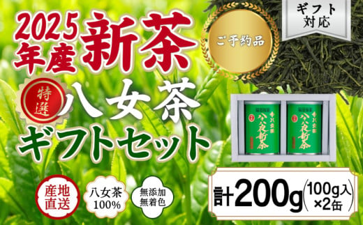 【2025年産 新茶予約】八女茶100％ 特選八十八夜新茶 100g缶詰×２ ギフト包装 ｜2025年5月初旬頃発送