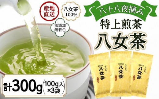 八女茶100％ まろやかなコクとさわやかな後味「特上煎茶」100g×3袋