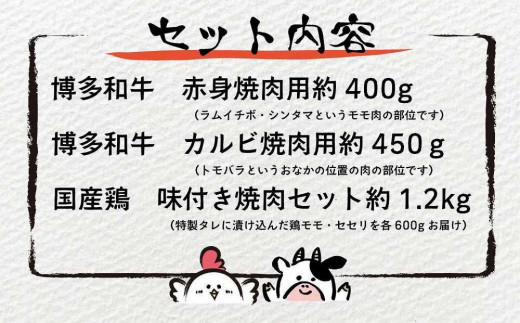 【ごはんのおともセレクト】BBQにもおすすめ！博多和牛＆とり焼肉３種食べ比べ定期便【全３回】