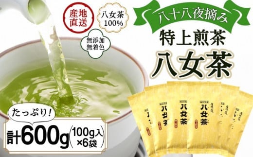 八女茶100％ まろやかなコクとさわやかな後味「特上煎茶」100g×６袋