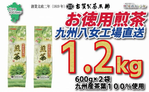 創業200年の老舗・古賀製茶本舗  九州八女工場直送お徳用煎茶1.2kg