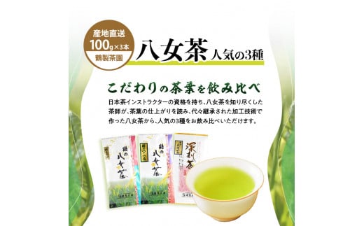 【2024年新茶】 ＜人気の3種飲み比べ＞鶴製茶園の八女茶セット【2024年5月中旬発送予定】