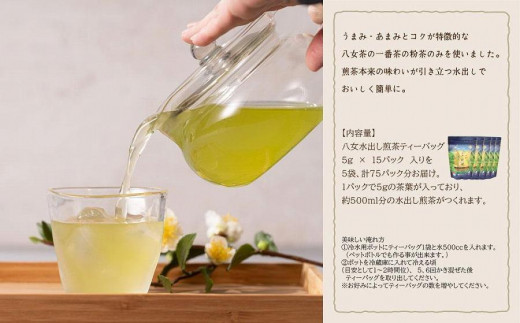 古賀製茶本舗　八女茶の一番茶だけで作った　水出し煎茶ティーバッグ　たっぷり５ｇ×７５個入