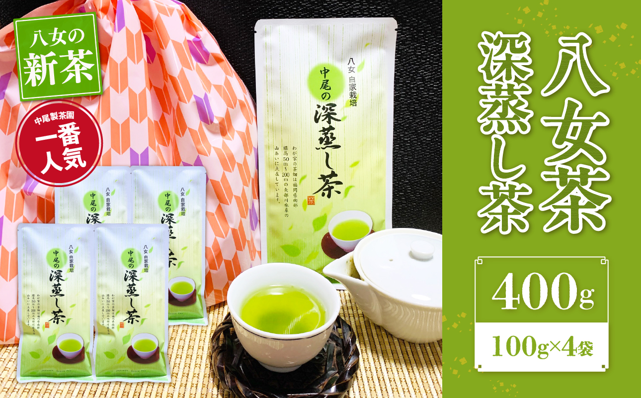 【新茶】八女茶 深蒸し茶400g（農薬不使用）【5月上旬発送開始】 福岡県 八女市 お茶 緑茶 八女茶 茶葉 無農薬 国産