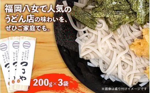 【3袋セット】県産小麦使用！福岡八女名物「つるや」石臼挽き細うどん【メール便】 ポスト投函 簡易包装 訳あり
