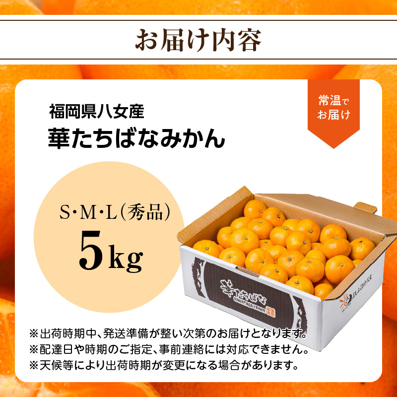 【申込期間終了間近】【2025年12月発送開始】華たちばなみかん 約5kg｜ＪＡふくおか八女 蜜柑 ミカン 秀品 福岡 果物 フルーツ 先行予約 家庭用 自宅用 期間限定 数量限定