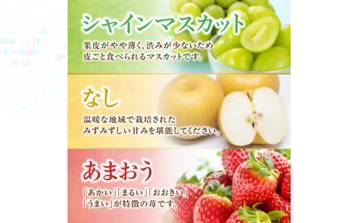 九州・福岡フルーツ王国八女　お楽しみ旬のフルーツ定期便【全３回】｜＜配送不可：北海道・沖縄・離島＞　あまおう シャインマスカット 梨 いちご 苺 なし 果物 先行予約