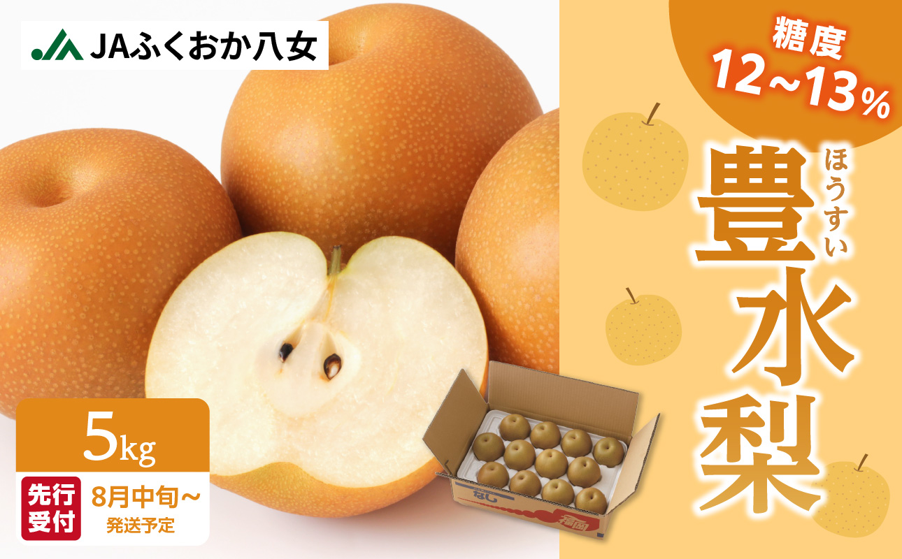 【先行受付】豊水梨（5kg）【ＪＡふくおか八女】｜2026年8月中旬～発送予定 糖度12～13% なし 梨 ナシ 豊水梨 豊水 福岡 4L〜2Lサイズ 産地直送 期間限定 甘い みずみずしい 果物 果実 フルーツ デザート 旬
