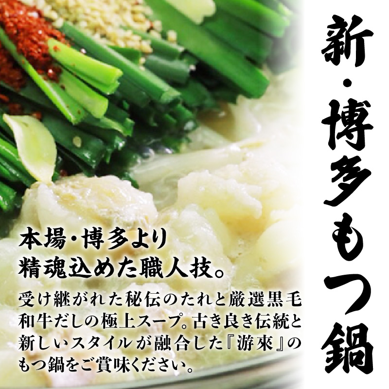 【游來】もつ鍋2～3人前セット モツ もつ ホルモン 鍋 新感覚 スープ 〆付き 麺 ちゃんぽん麺 セット 冷凍配送 簡単 調理 福岡県 八女市