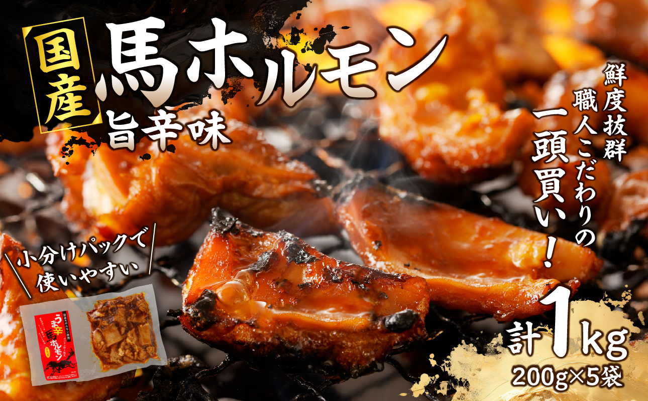 国産【馬ホルモン】200g×5パック 計1kg 馬肉 焼肉 旨辛味 小分け 馬 馬肉 ホルモン 旨辛 小分け 食べきりサイズ ホルモン炒め 焼きそば おつまみ おかず 200g 5袋 福岡県 八女市
