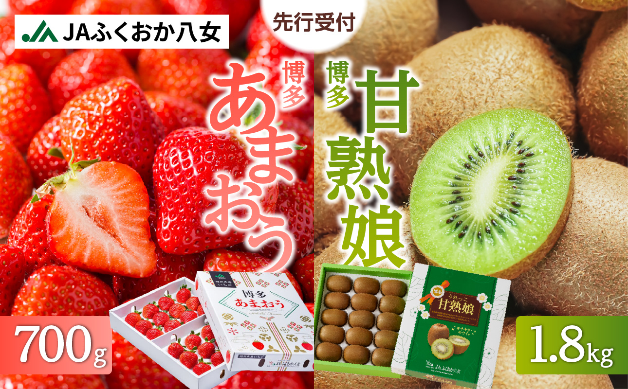 博多あまおう約700g＆博多甘熟娘キウイ約1.8kgセット（化粧箱）【2026年1月発送開始】 あまおう いちご 苺 イチゴ キウイフルーツ 果物 くだもの フルーツ セット アフター補償 ギフト 化粧箱入り 贈答品 プレゼント 贈り物 数量限定 期間限定 産地直送 福岡県 八女市