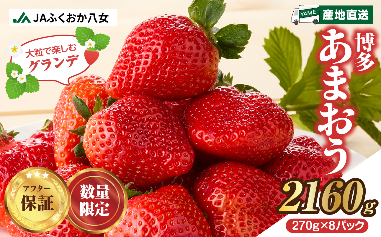 【先行受付：2027年2月発送開始】博多あまおうＧ270g×8パック｜JAふくおか八女 あまおう いちご 苺 イチゴ フルーツ 果物 くだもの 人気 旬 福岡県産 大粒 アフター補償 数量限定 期間限定 産地直送 グランデ 福岡県 八女市