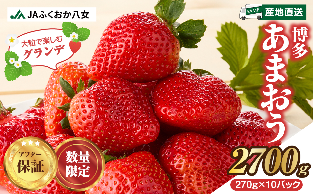 【先行受付：2027年2月発送開始】博多あまおうＧ270g×10パック｜JAふくおか八女 あまおう いちご 苺 イチゴ フルーツ 果物 くだもの 人気 旬 福岡県産 大粒 アフター補償 数量限定 期間限定 産地直送 グランデ 福岡県 八女市