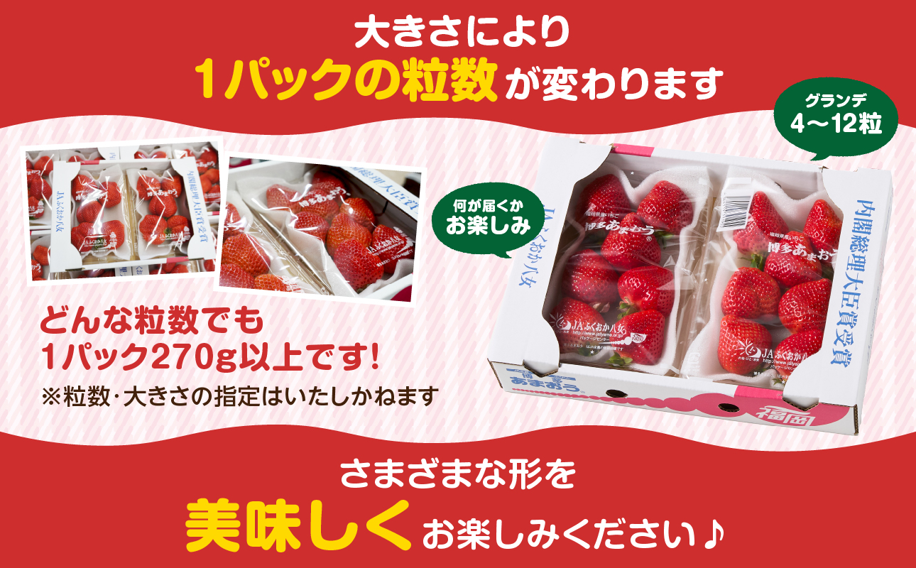 【先行受付：2027年2月発送開始】博多あまおうＧ270g×4パック｜JAふくおか八女 あまおう いちご 苺 イチゴ フルーツ 果物 くだもの 人気 旬 福岡県産 大粒 アフター補償 数量限定 期間限定 産地直送 グランデ 福岡県 八女市