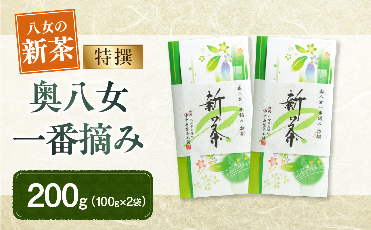 【新茶】ギフト用 八女新茶　一番摘み 特撰（100g×2袋）【2026年4月下旬発送開始】 お茶 緑茶 八女茶 茶葉 煎茶 高品質