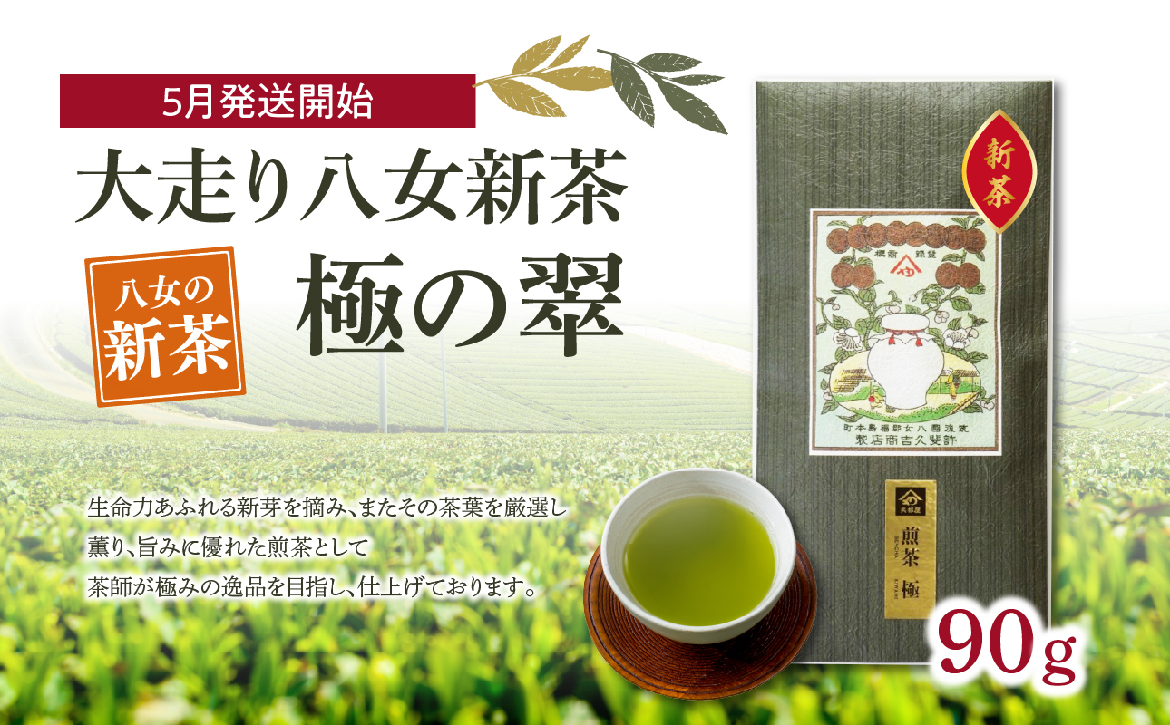 【2026年新茶】＜八女茶＞大走り八女新茶　極の翠　90g【2026年5月発送開始】 お茶 新茶 緑茶 高級 煎茶 福岡県 八女市