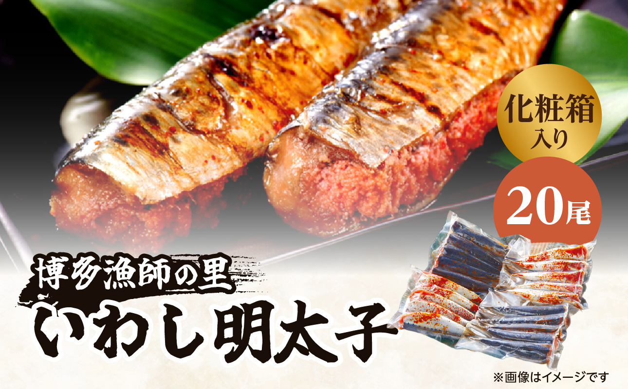 【博多漁師の里】福岡名物！いわし明太子２０尾（５尾×４パック）化粧箱入り 国産真いわし使用 化粧箱入り　国産真いわし使用 鰯 イワシ 旬 魚 めんたいこ ご飯のお供 おつまみ おかず 冷凍 真空パック 便利 簡単調理 美味しい