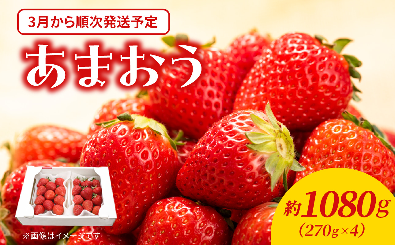 【2026年3月配送開始】福岡・博多名物ブランドいちご「あまおう」4パック 合計約1,080g＜配送不可：北海道・沖縄・離島＞ あまおう いちご 苺 イチゴ フルーツ 果物 くだもの 人気  旬 福岡県産 270g 4パック アフター補償 産地直送 冷蔵配送 先行予約 福岡県 八女市