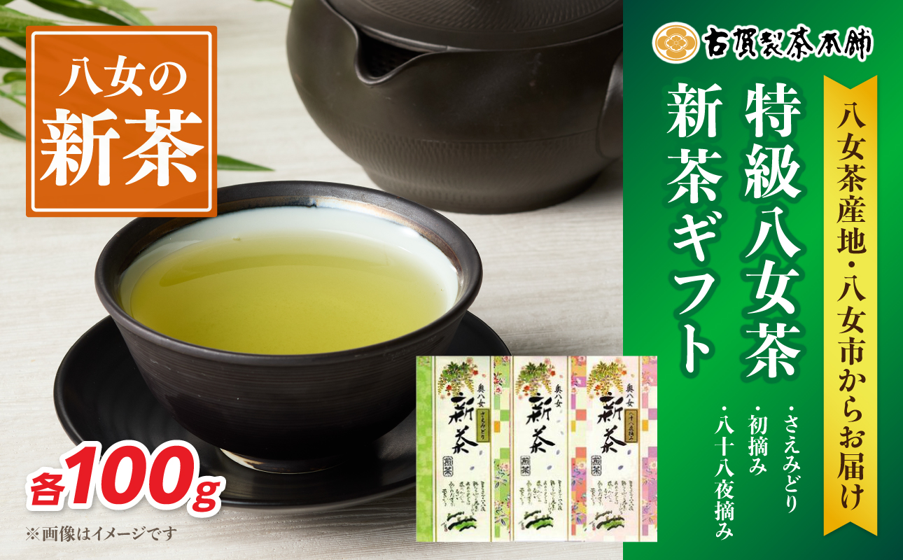古賀製茶本舗 特級八女茶新茶 ギフトセット【2026年5月以降発送】 八媛みどり さえみどり 初摘み 八十八夜摘み 日本茶 お茶 緑茶 新茶 福岡県 八女市