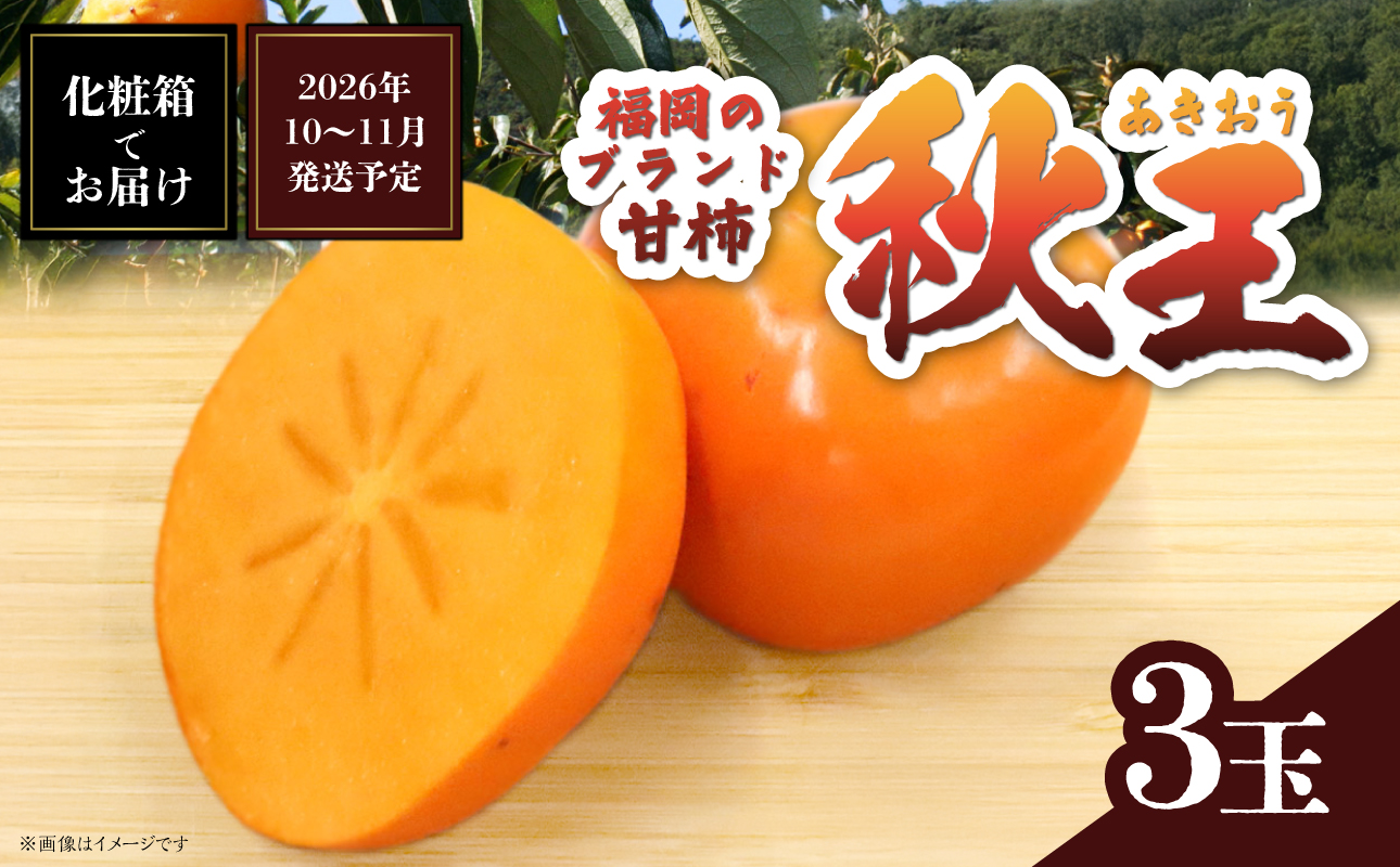 秋の贅沢、濃厚であま～い柿の新ブランド「秋王」(３玉入り)＜配送不可：北海道・沖縄・離島＞ 柿 フルーツ 秋の味覚 濃厚 甘い 贅沢 福岡県 八女市
