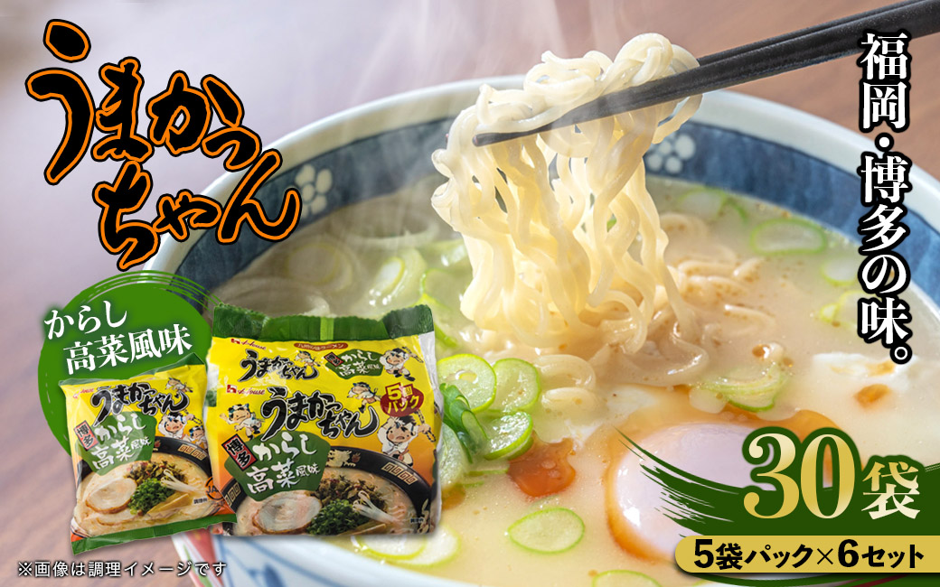 福岡・博多の味『うまかっちゃん』30袋（5袋パック×6セット）からし高菜風味 ラーメン 袋麺 麺 からし高菜 とんこつ 豚骨 ソウルフード 人気 福岡 八女 九州
