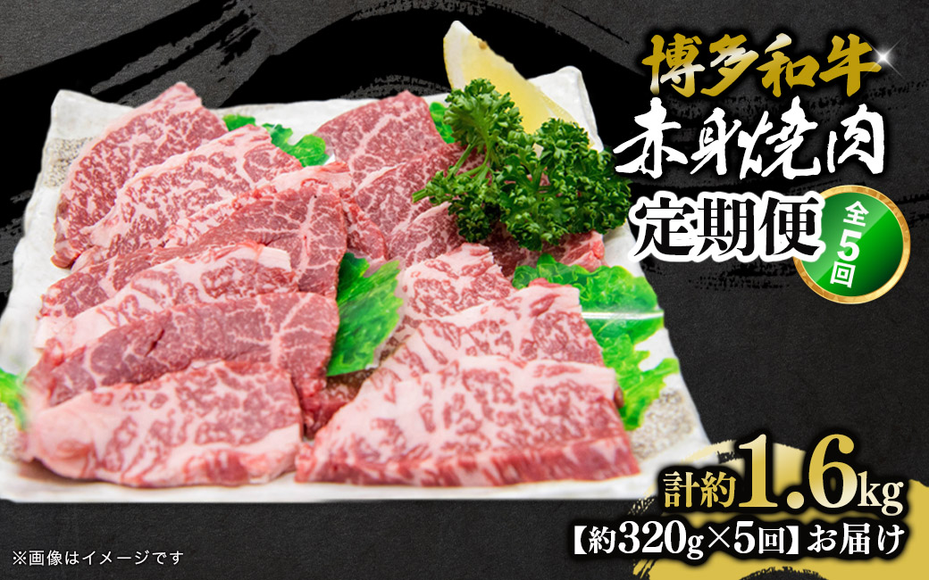 博多和牛 赤身焼肉 定期便全5回 肉 お肉 焼肉 牛 牛肉 和牛 バーベキュー BBQ 冷凍 福岡 八女