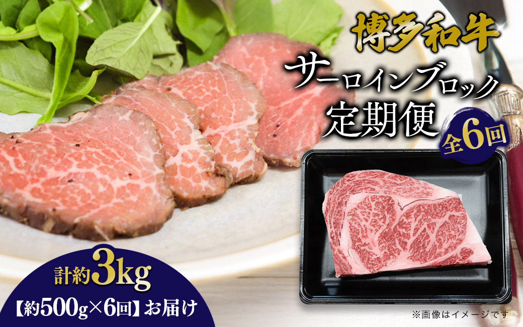 博多和牛 サーロインブロック 定期便全6回 計約3kg 博多和牛 肉 お肉 和牛 牛肉 国産 ステーキ サーロインステーキ ブロック 福岡県 八女市 072-T138