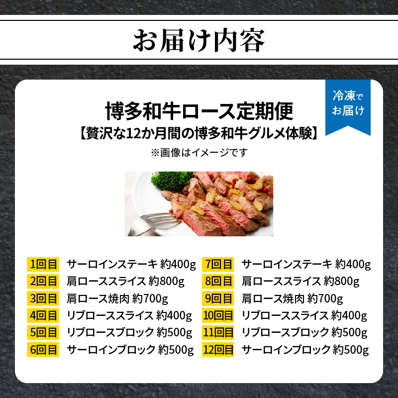 博多和牛ロース定期便【贅沢な12ヶ月間の博多和牛グルメ体験】 福岡県 八女市 博多和牛 肉 和牛 牛 牛肉 サーロイン ロース スライス ブロック ステーキ 焼肉 すき焼き しゃぶしゃぶ 炭火焼き 鉄板焼き ローストビーフ