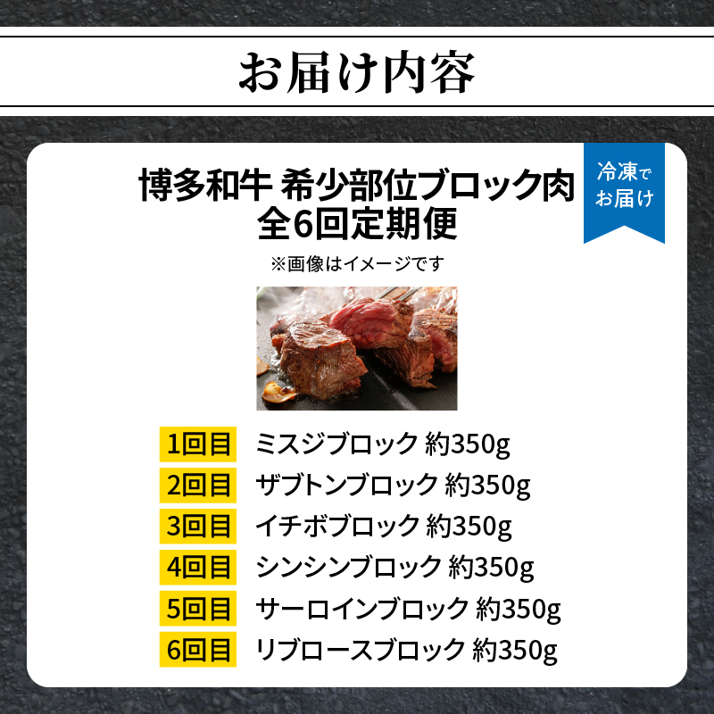 博多和牛 希少部位ブロック肉 定期便全６回 肉 和牛 牛 牛肉 希少ミスジ ザブトン イチボ シンシン サーロイン リブロース ステーキ 焼肉 ロースト 煮込み 福岡県 八女市