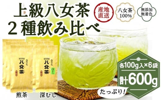 八女茶100％ 煎茶・深むし茶 違いを楽しむ上級茶飲み比べセット 100g×6袋＜岩崎園製茶＞ 八女茶 煎茶 深むし茶 特上 産地直送 無添加 無着色 飲みくらべ 福岡県 八女市