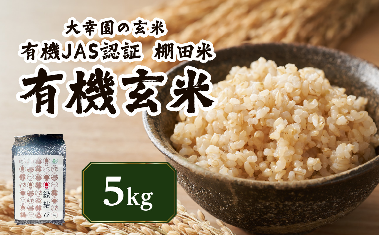 大幸園の玄米 有機JAS 認証 有機玄米 棚田米 5kg お米 甘い 有機栽培 無農薬 縁結び米 福岡県 八女市