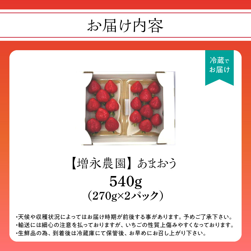 【増永農園】 あまおう 270g×2パック 【2026年1月より順次発送】 ジューシー フレッシュ 苺 果物 くだもの スイーツ作り 数量限定 イチゴ 期間限定 美味しい いちご 福岡県 八女市