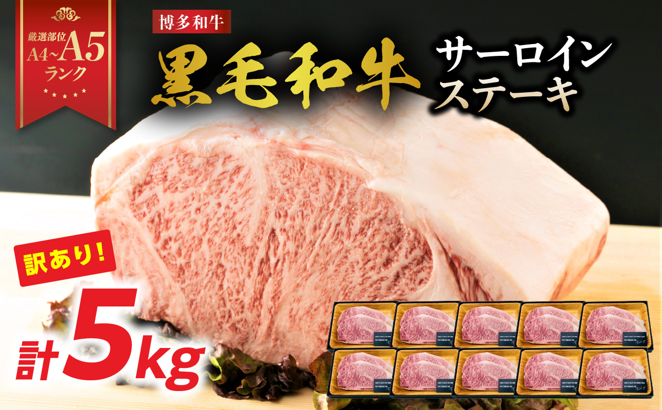 訳あり！【A4～A5】博多和牛サーロインステーキセット 5kg（250g2枚入り×10p） ステーキ 牛肉 お肉 国産 和牛 黒毛和牛 A5 福岡県 八女市