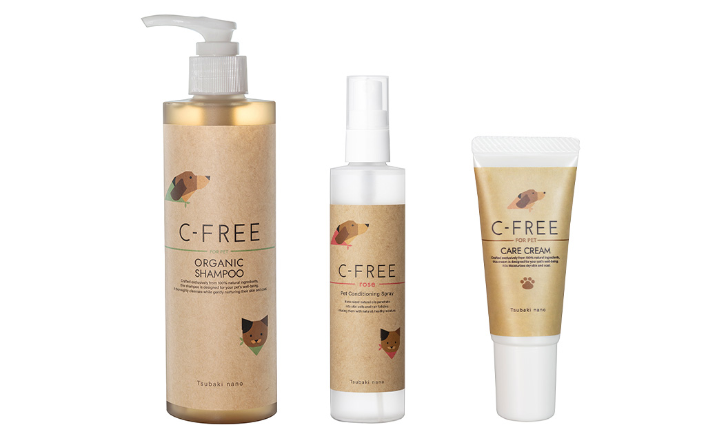 【ペットケア】椿なの シーフリー 3点セットオーガニックシャンプー・コンディショニングスプレー（バラの香り）・PETケアクリーム 3種類 香り付き ペット 犬 シャンプー オーガニック 犬用シャンプー スプレー クリーム 天然成分 天然植物成分 低刺激 抗フケ作用 保湿 乾燥防止 ペットケア用品 セット 福岡県 筑後市