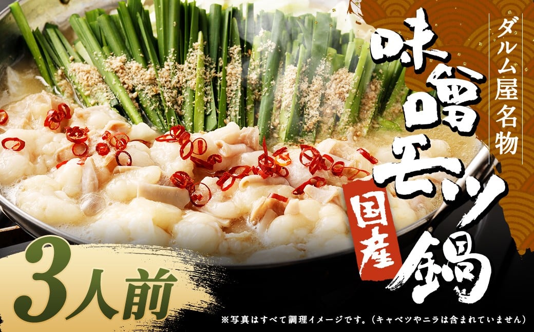 ダルム屋名物【国産】味噌モツ鍋 3人前（3人前×1） 味噌 みそ 牛 もつ モツ 鍋 ちゃんぽん 麺 セット 牛 小腸 国産 冷凍