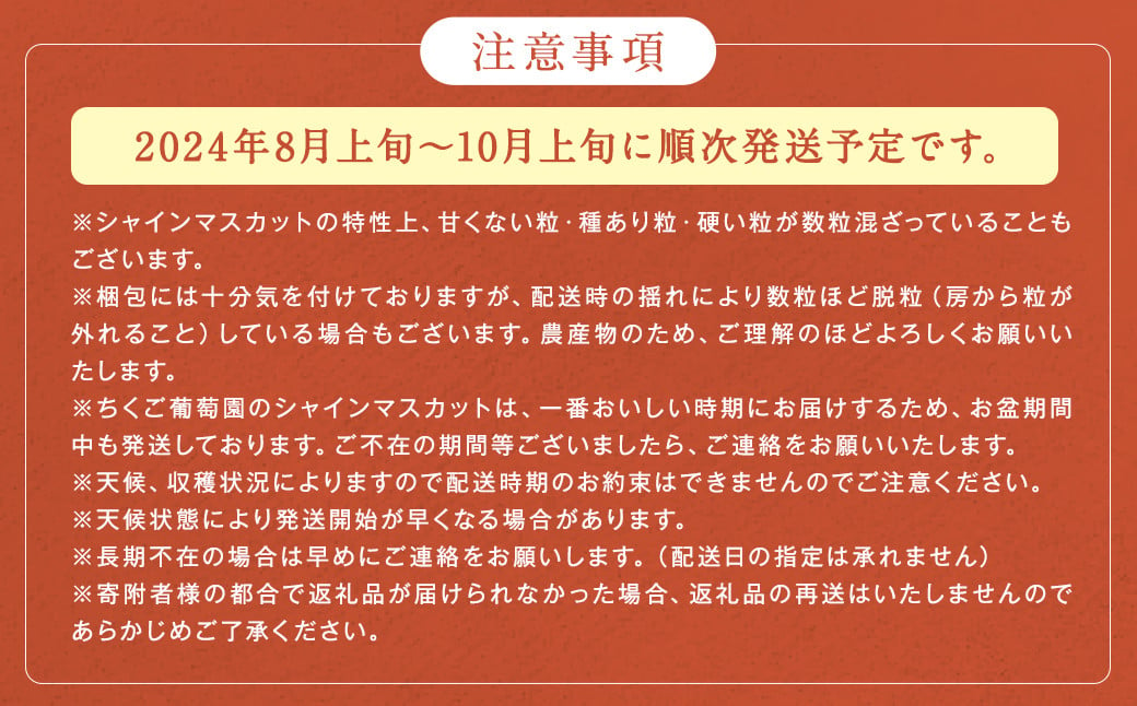  【訳あり】農園直送！ シャインマスカット 約2kg 【2024年8月上旬～10月上旬発送】