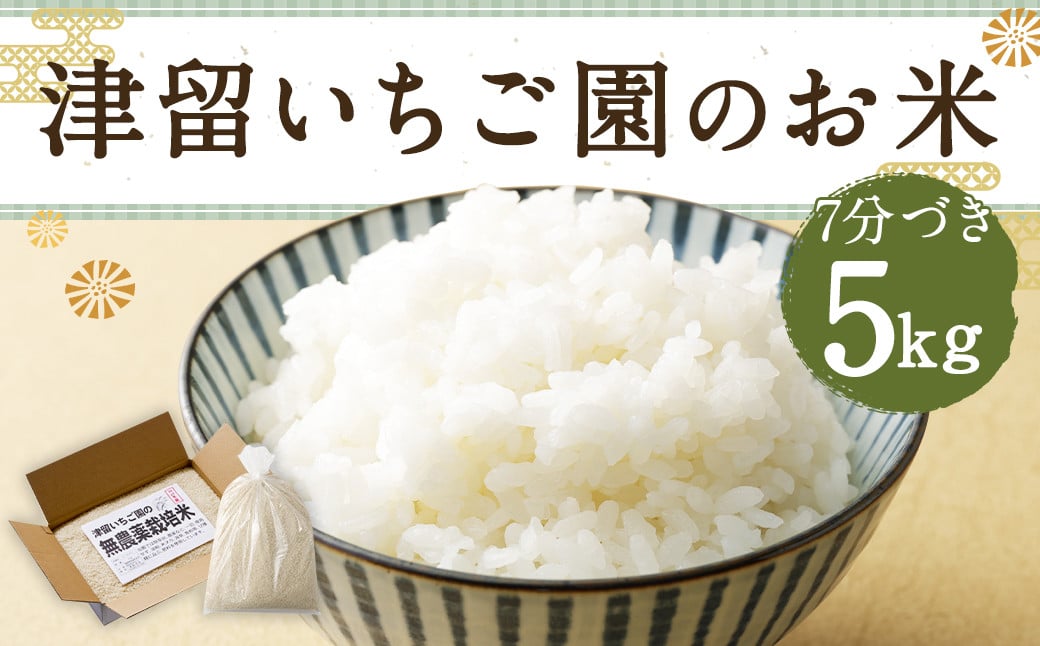 津留いちご園のお米 7分づき  農薬・化学肥料不使用（栽培期間中） 5kg 【2024年11月上旬から2025年10月下旬発送予定】 米 お米 ご飯 九州 福岡