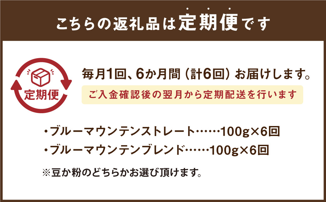 【6ヶ月定期便】ブルーマウンテンストレート＆ブルーマウンテンブレンド 100g×2種×6回 【豆】