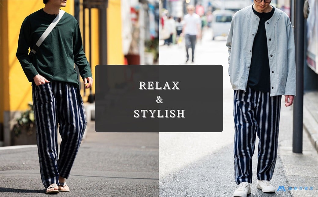 【選べるサイズ】 【藤巻百貨店】 ＜うなぎの寝床＞ 別注 紺縞 MONPE （もんぺ） Farmers’ MONPE Lサイズ ／ もんぺ 股引 ももひき ボトムス ズボン ネイビー 綿 コットン 部屋着 ファッション ギフト プレゼント 日本製